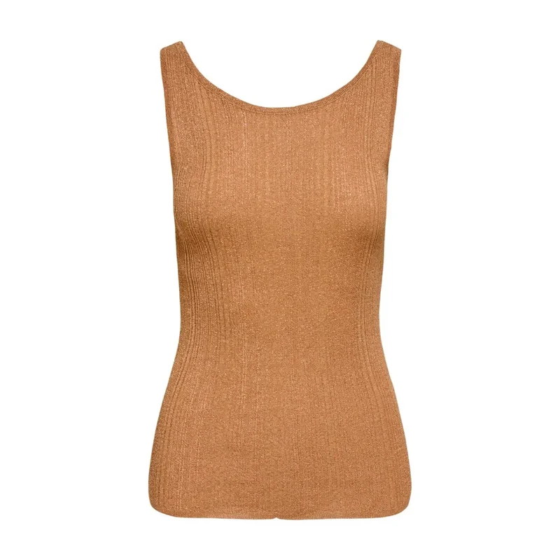 Haut sans manches pour femme en camel, col rond, en viscose