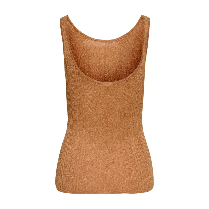Haut sans manches pour femme en camel, col rond, en viscose