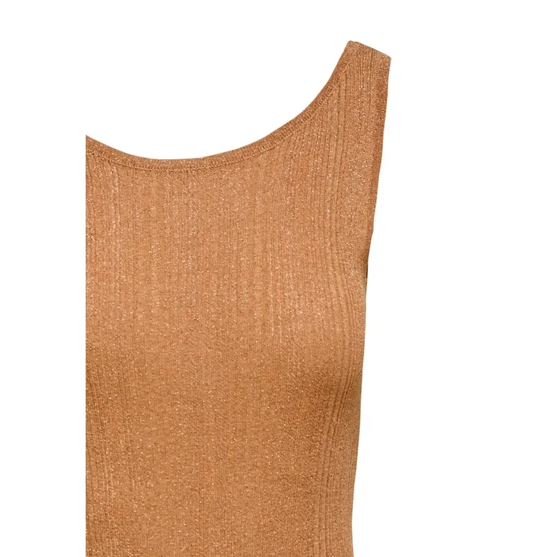 Haut sans manches pour femme en camel, col rond, en viscose