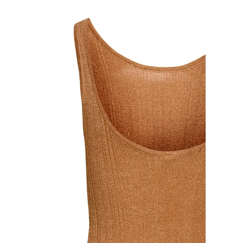 Haut sans manches pour femme en camel, col rond, en viscose