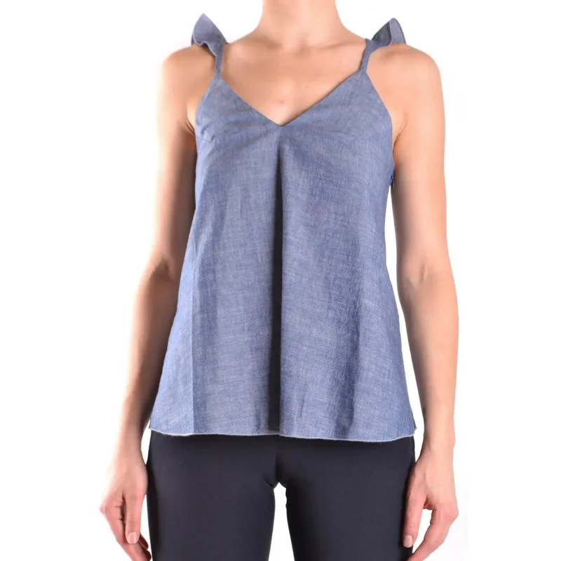 Débardeur pour femmes Dondup bleu sans manches en coton avec encolure en V