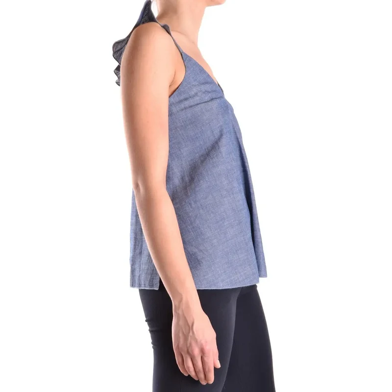 Débardeur pour femmes Dondup bleu sans manches en coton avec encolure en V