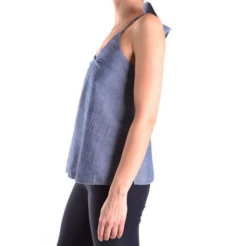 Débardeur pour femmes Dondup bleu sans manches en coton avec encolure en V