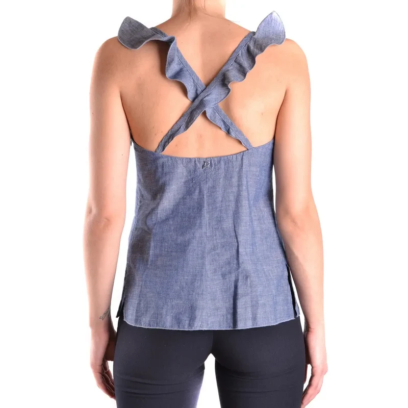 Débardeur pour femmes Dondup bleu sans manches en coton avec encolure en V