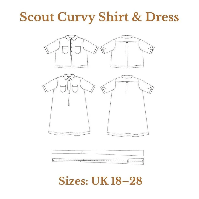 PATRON DE COUTURE PDF | Chemise & robe Scout Curvy | Merchant & Mills | UK 18–28