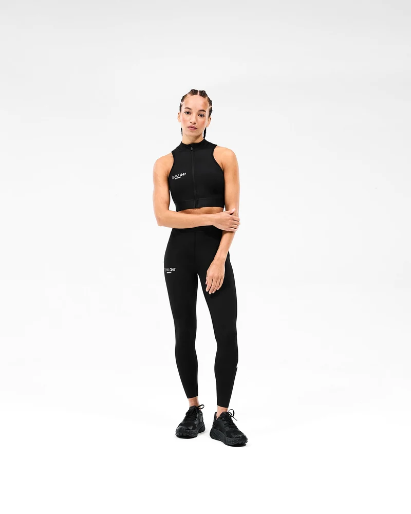 247 Zip Front Performance Crop - Black