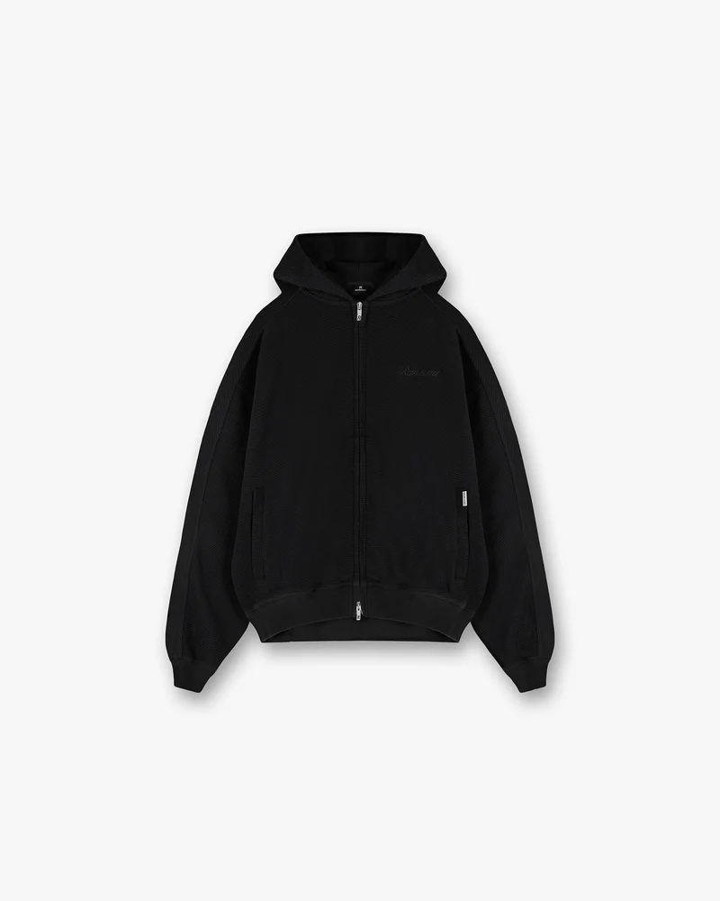 Waffle Zip Through Hoodie - Jet Black