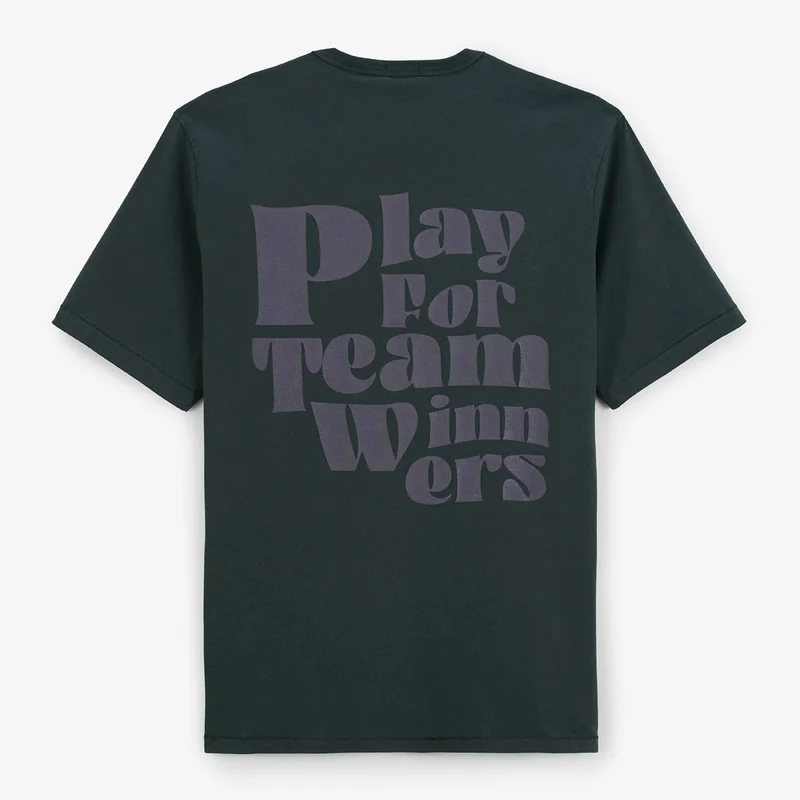 T-shirt col rond en jersey de coton gris carbone imprimé dos