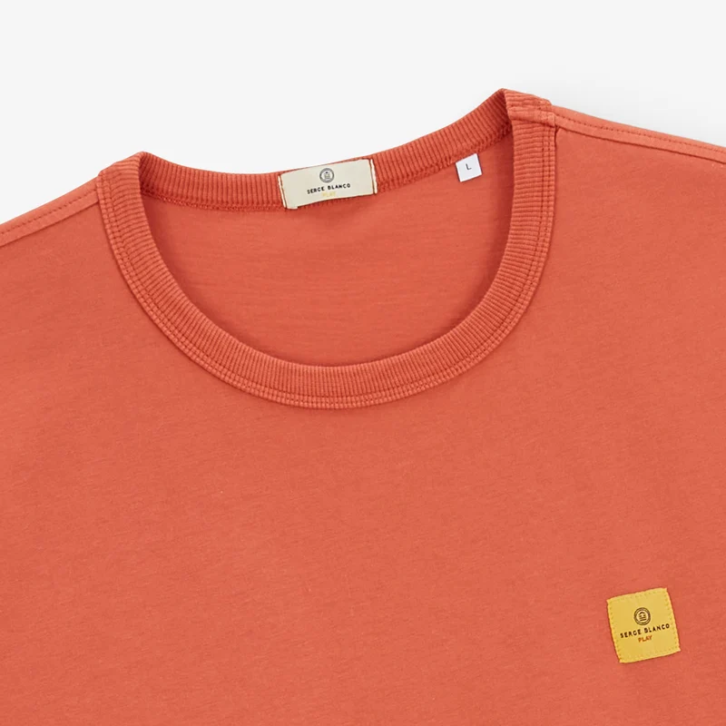 T-shirt col rond en jersey de coton imprimé dos orange rouille