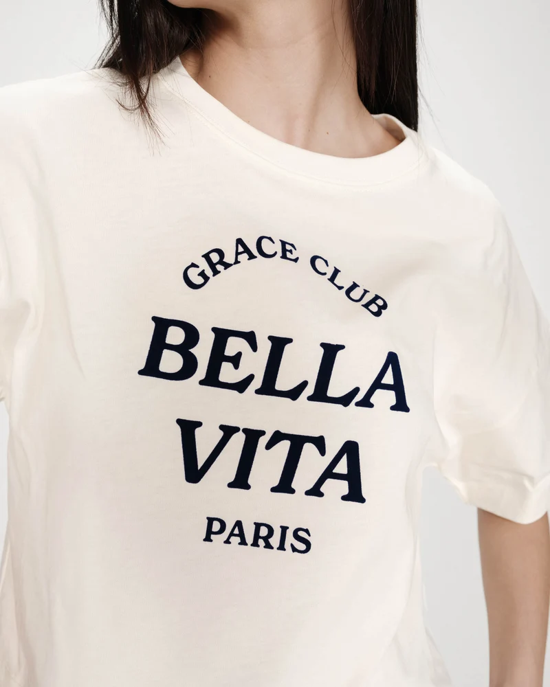 Top oversize en coton message imprimé ecru Voss