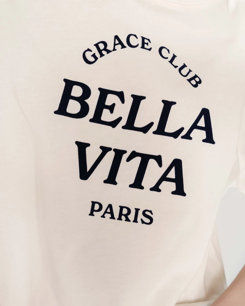 Top oversize en coton message imprimé ecru Voss