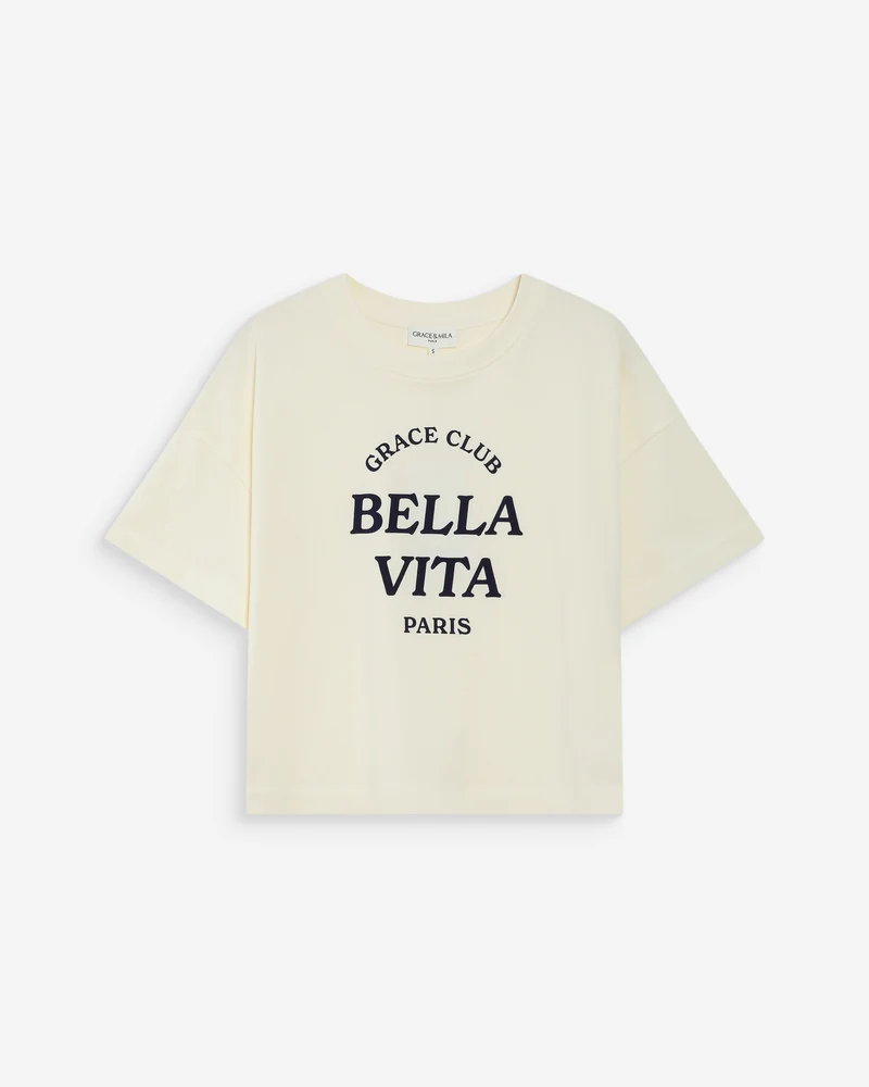 Top oversize en coton message imprimé ecru Voss