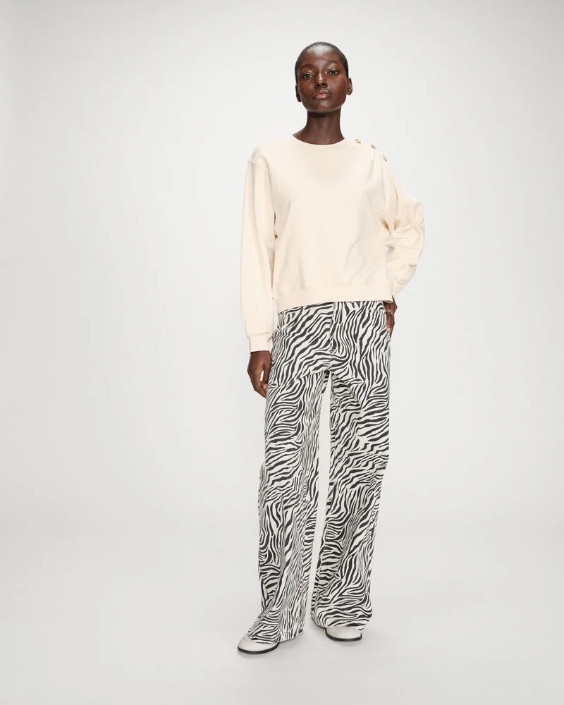 Sweatshirt col rond avec plis et boutons vanille Vonan