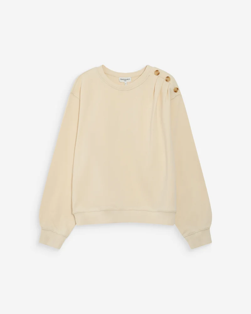 Sweatshirt col rond avec plis et boutons vanille Vonan