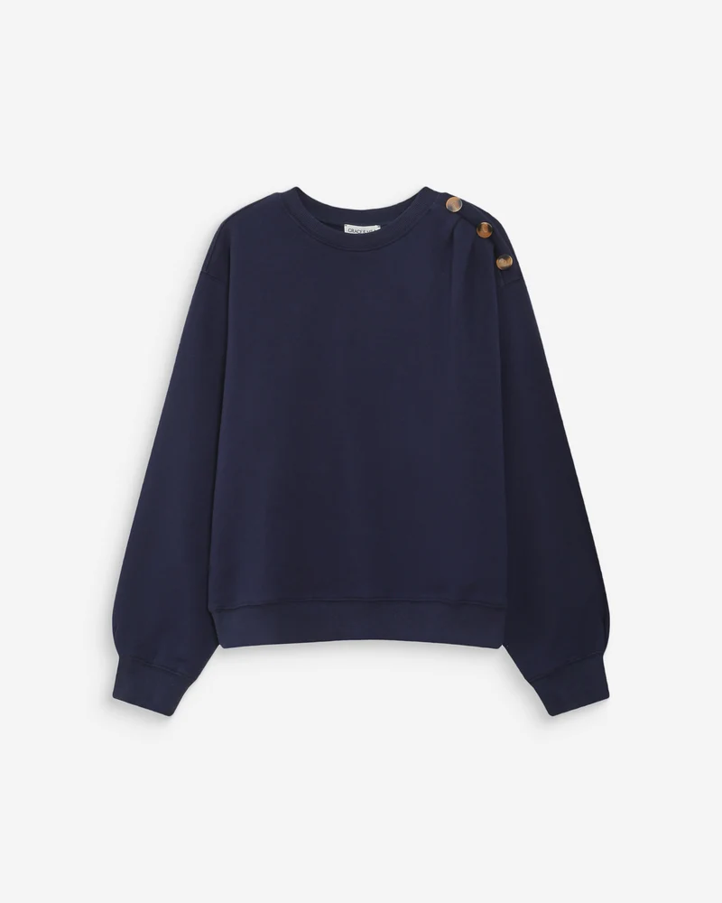 Sweatshirt col rond avec plis et boutons marine Vonan