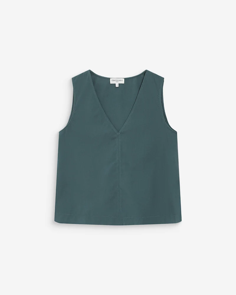 Top en coton sans manches col V emeraude Vagabond