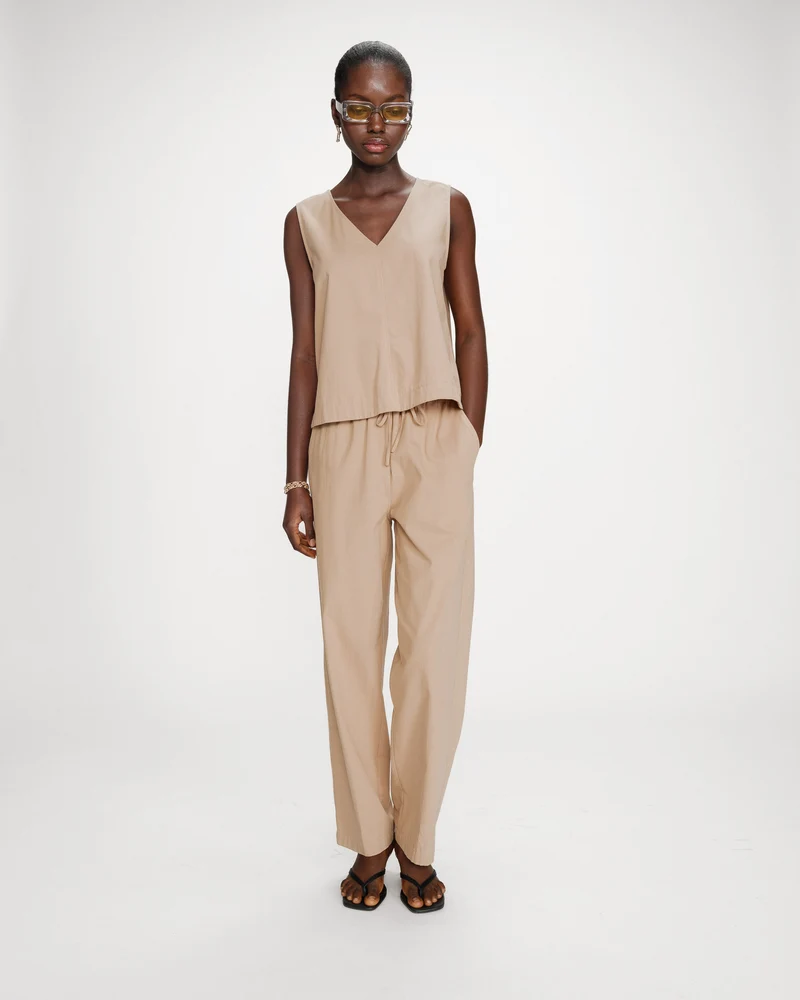 Top en coton sans manches col V sable Vagabond