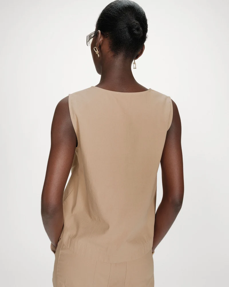 Top en coton sans manches col V sable Vagabond