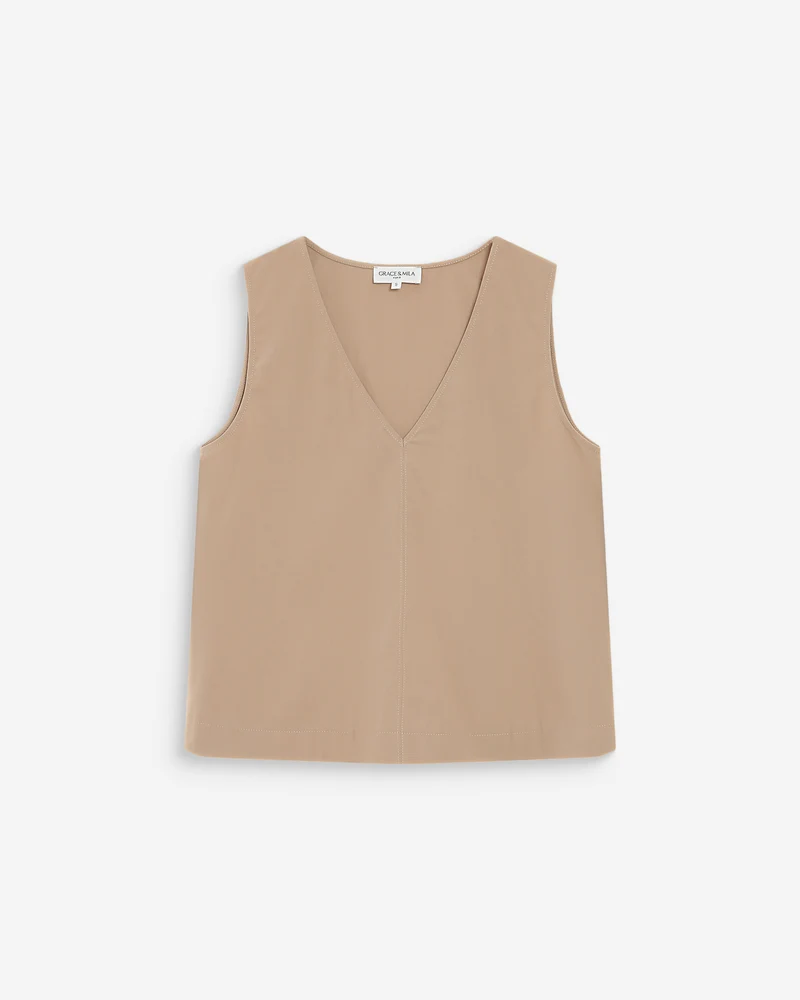 Top en coton sans manches col V sable Vagabond