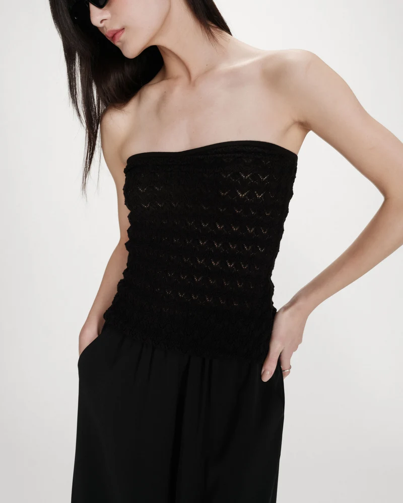 Top bustier cœur en maille près du corps noir Valazzio