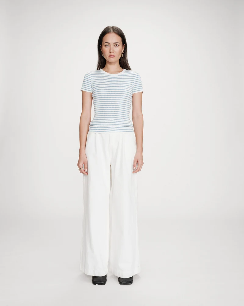 Pull en fine maille ajusté manches courtes bleuet Vendredi