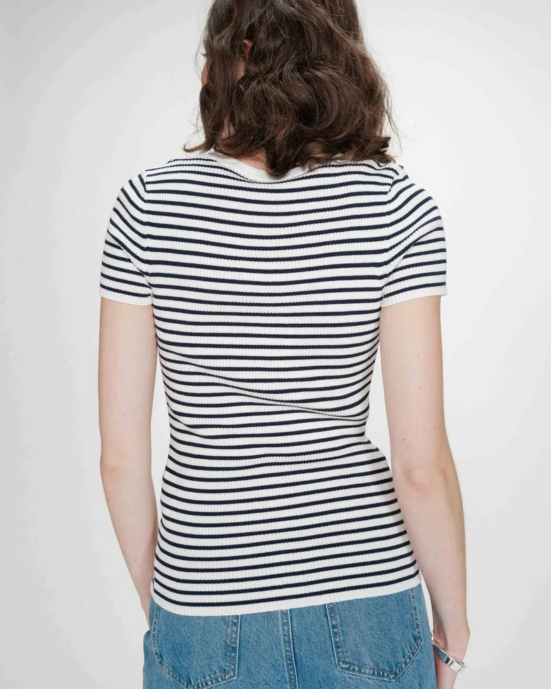 Pull en fine maille ajusté manches courtes marine Vendredi
