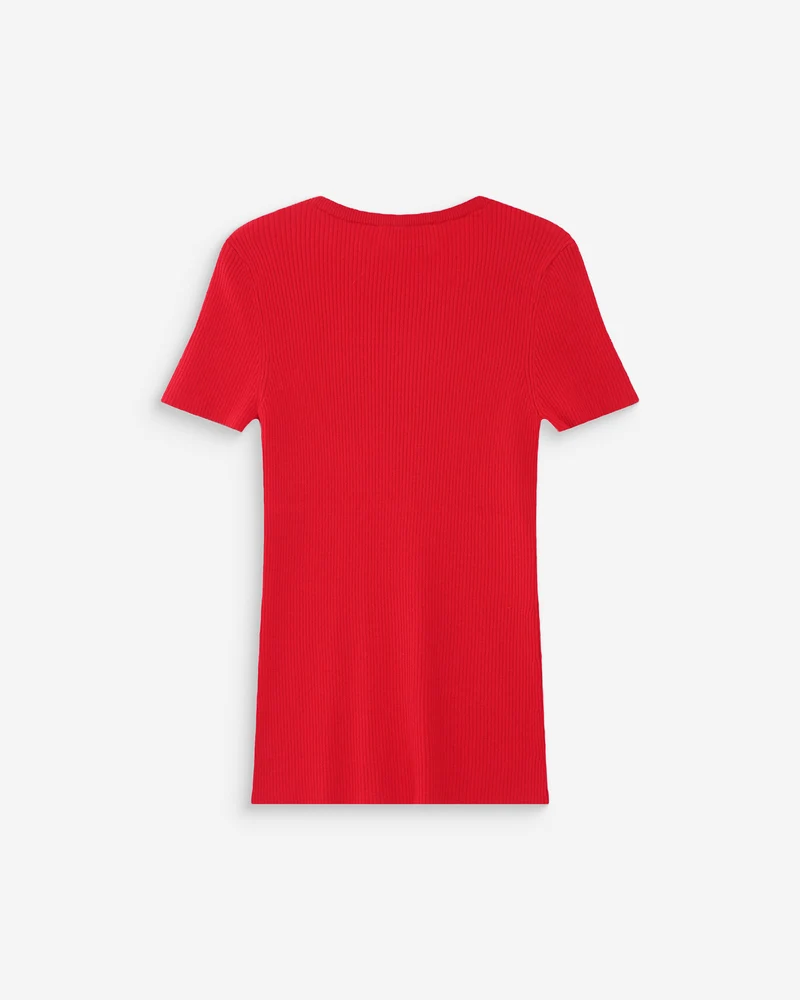 Pull en fine maille ajusté manches courtes rouge Vendredi