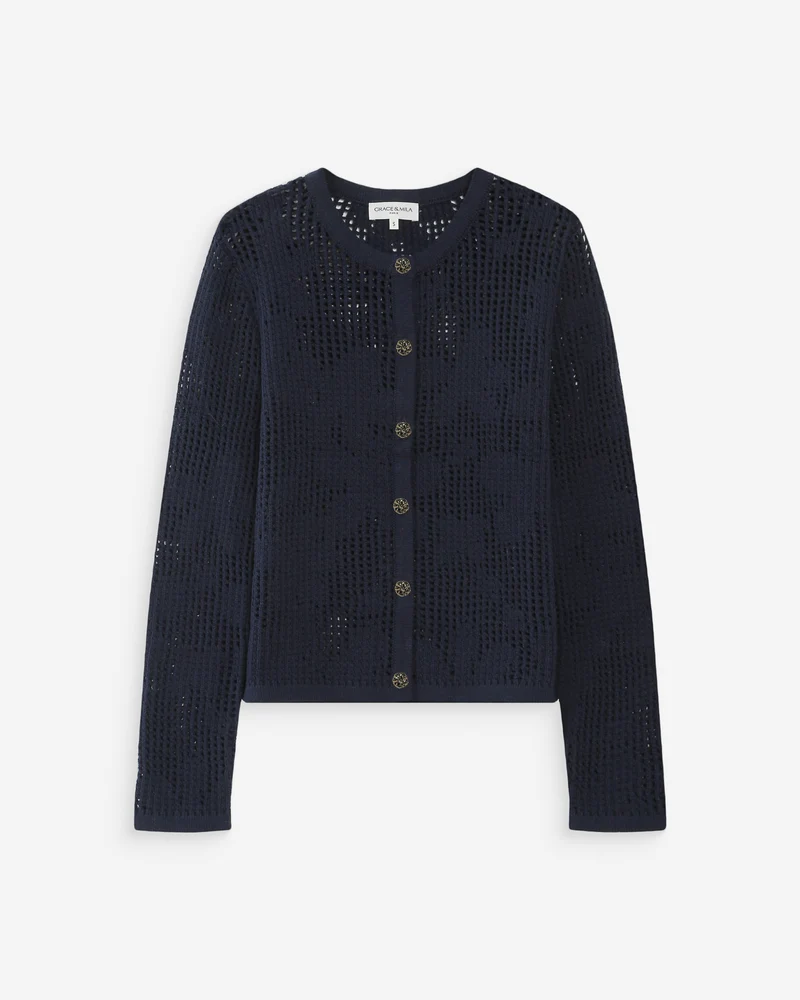 Cardigan en maille ajourée marine Velasquez