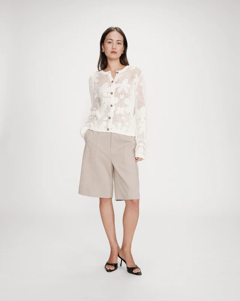 Cardigan en maille ajourée ecru Velasquez