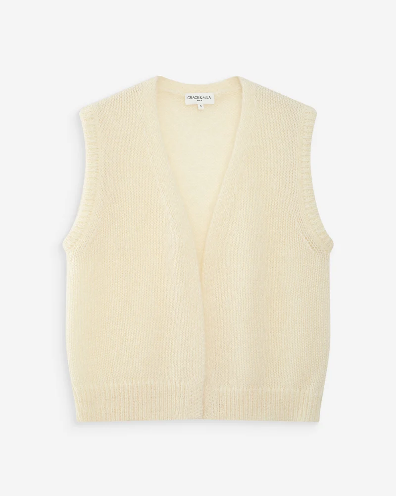 Cardigan laine et mohair sans manches ecru Vicomte
