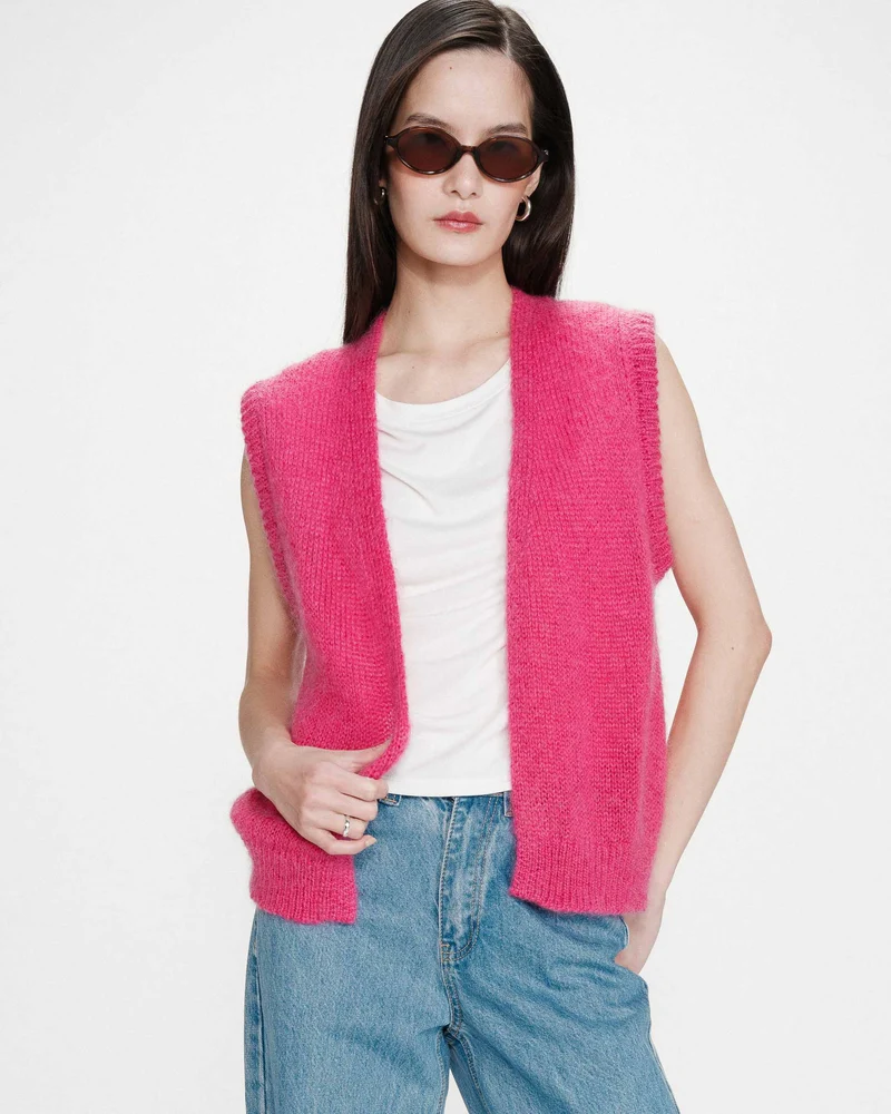 Cardigan laine et mohair sans manches fuchsia Vicomte