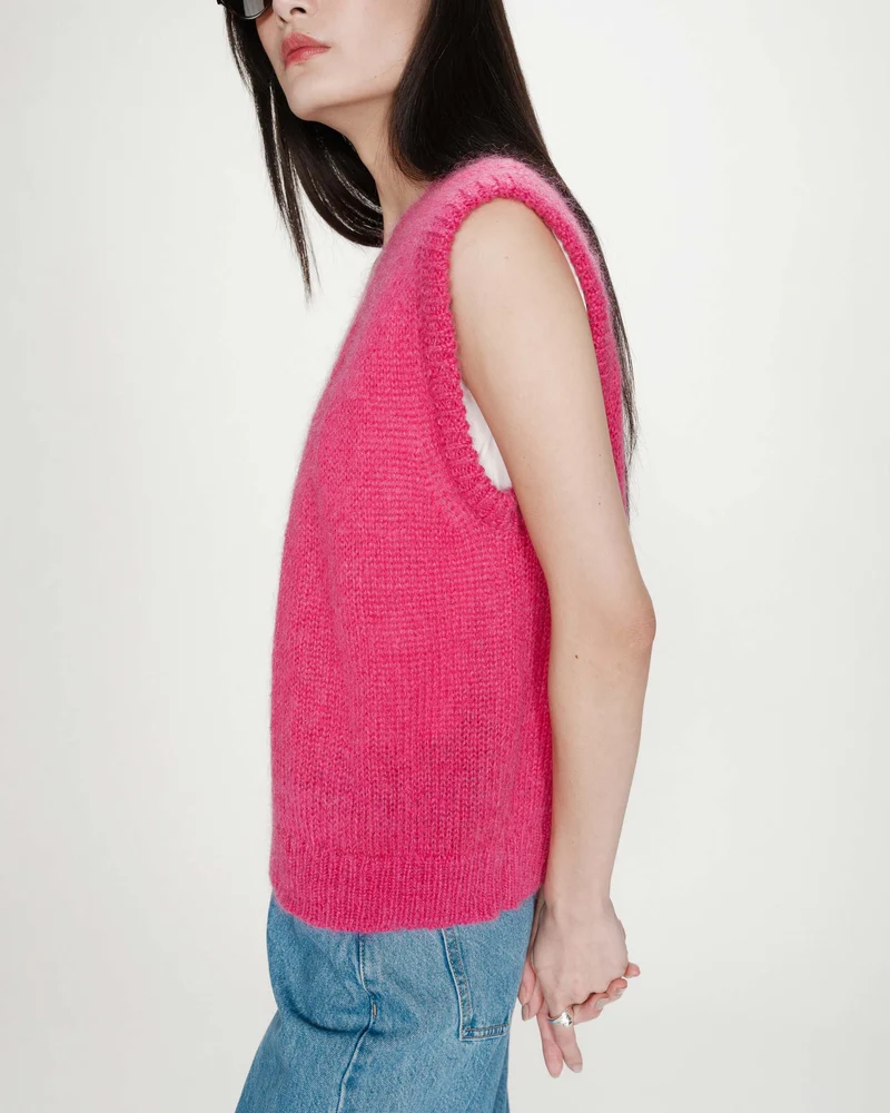 Cardigan laine et mohair sans manches fuchsia Vicomte