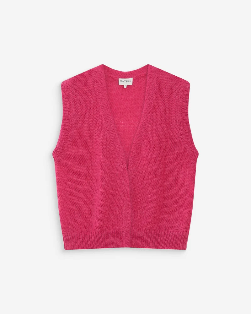 Cardigan laine et mohair sans manches fuchsia Vicomte