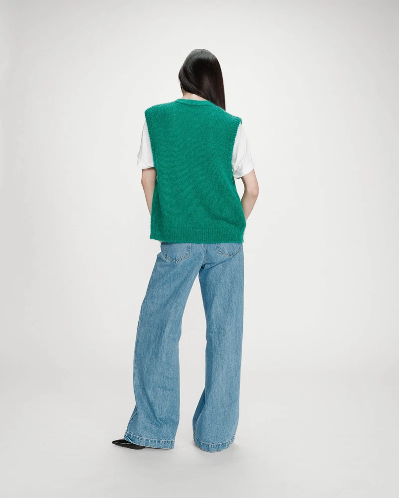 Cardigan laine et mohair sans manches vert Vicomte