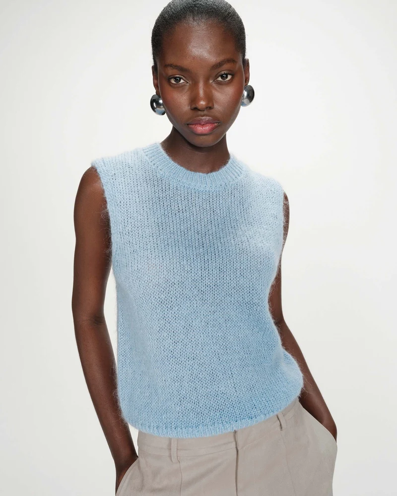 Pull en laine et mohair sans manches bleuet Vollo