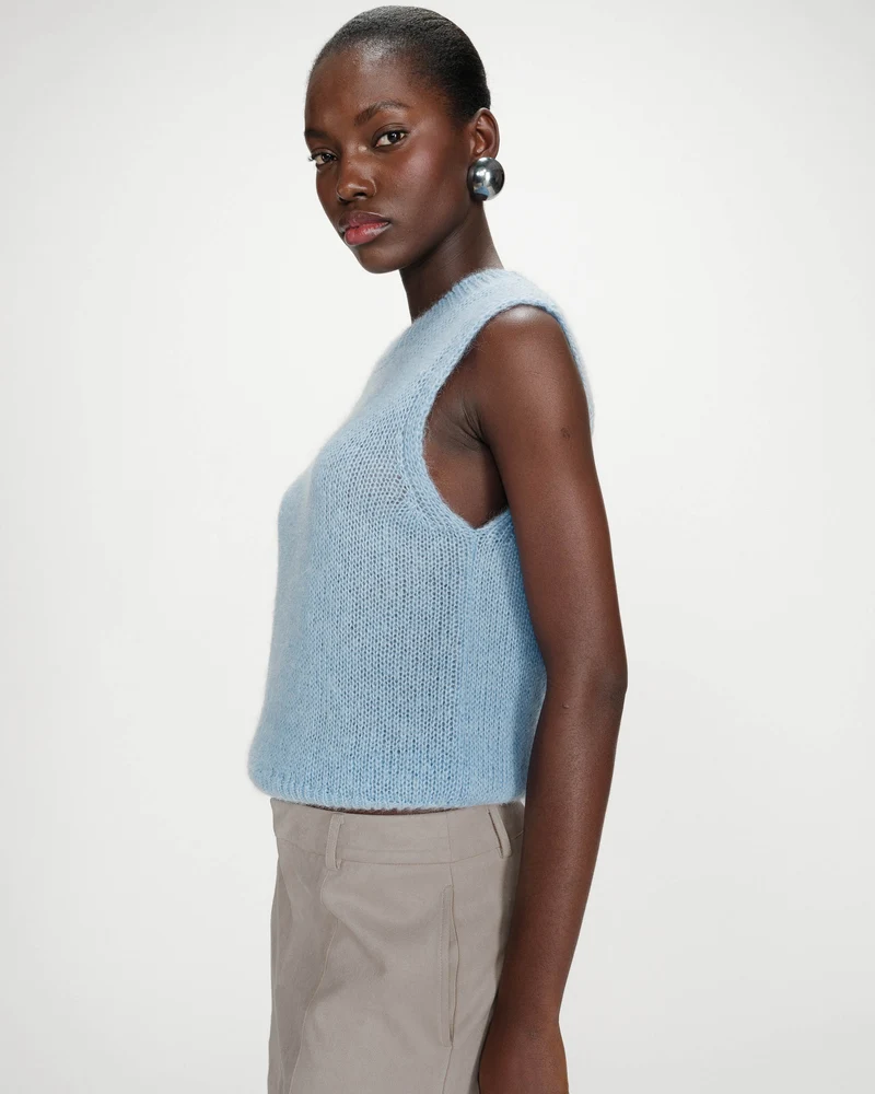Pull en laine et mohair sans manches bleuet Vollo