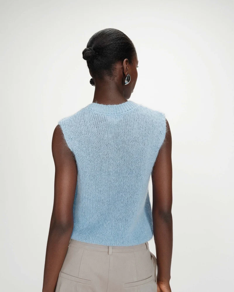 Pull en laine et mohair sans manches bleuet Vollo