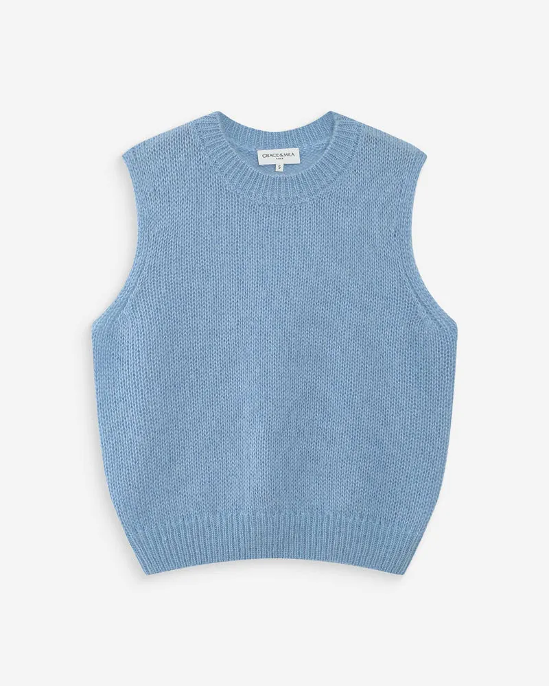 Pull en laine et mohair sans manches bleuet Vollo