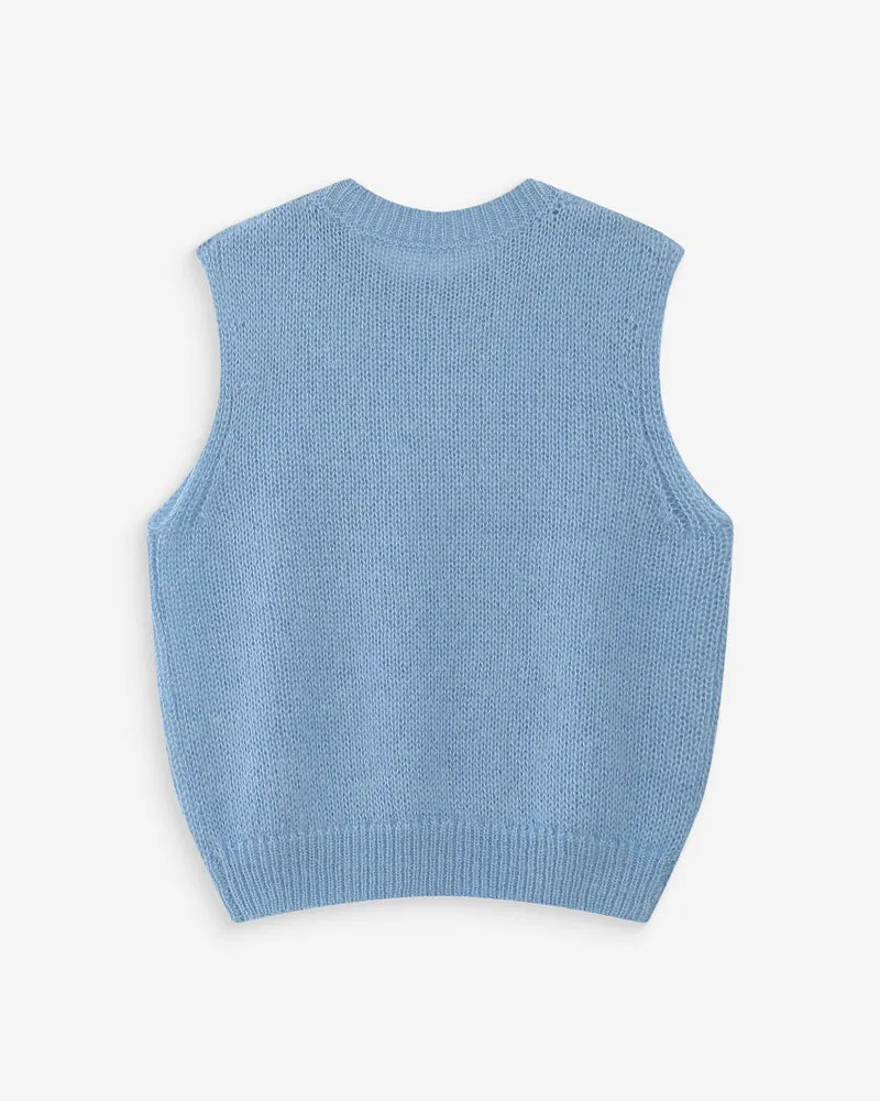 Pull en laine et mohair sans manches bleuet Vollo