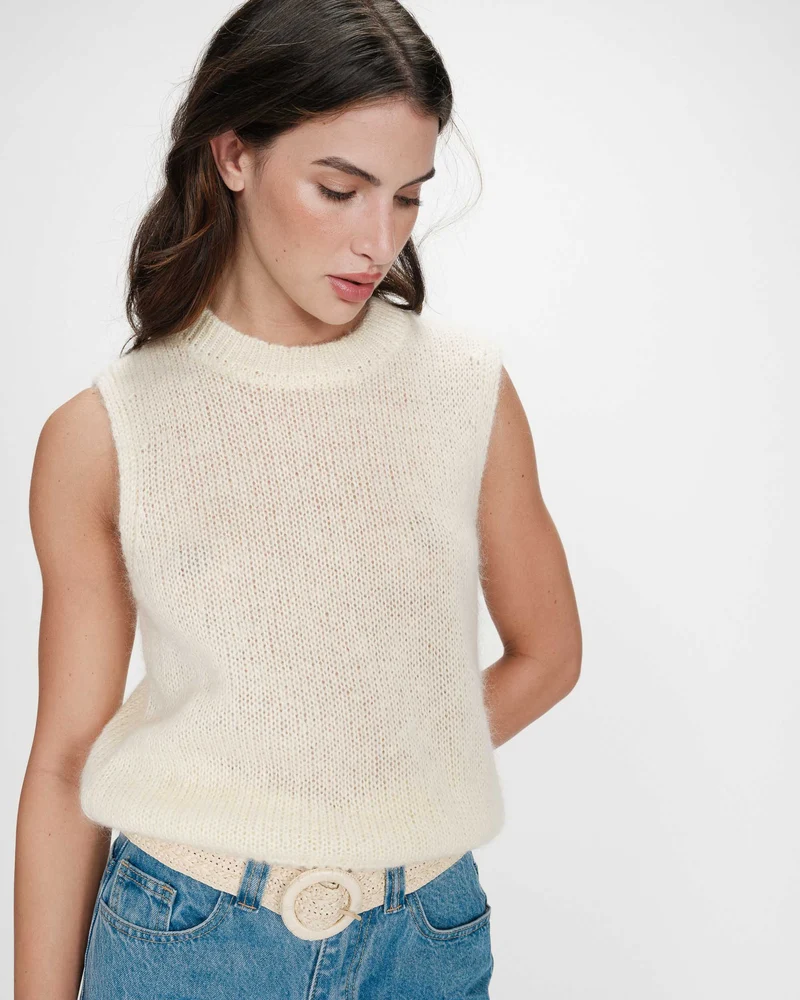 Pull en laine et mohair sans manches vanille Vollo