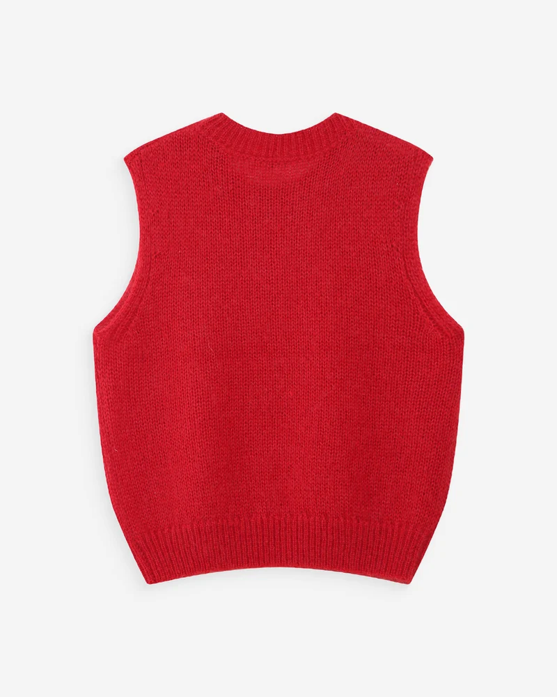 Pull en laine et mohair sans manches rouge Vollo