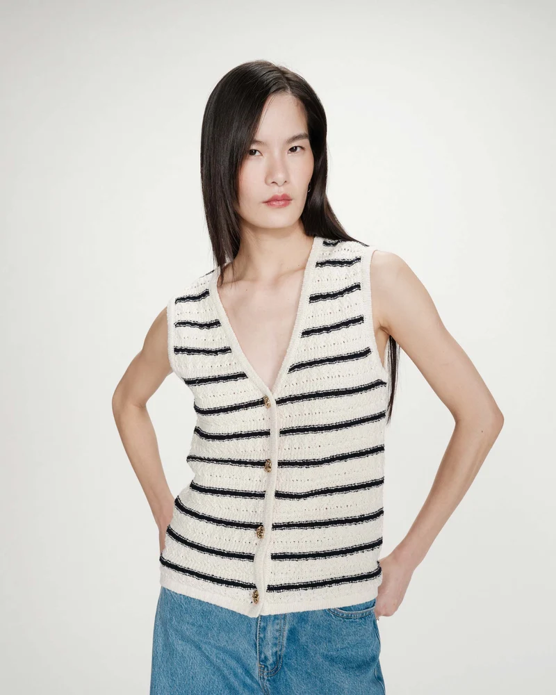 Gilet en maille sans manches col V ecru Vincennes