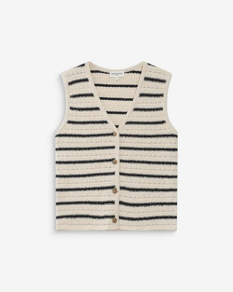 Gilet en maille sans manches col V ecru Vincennes