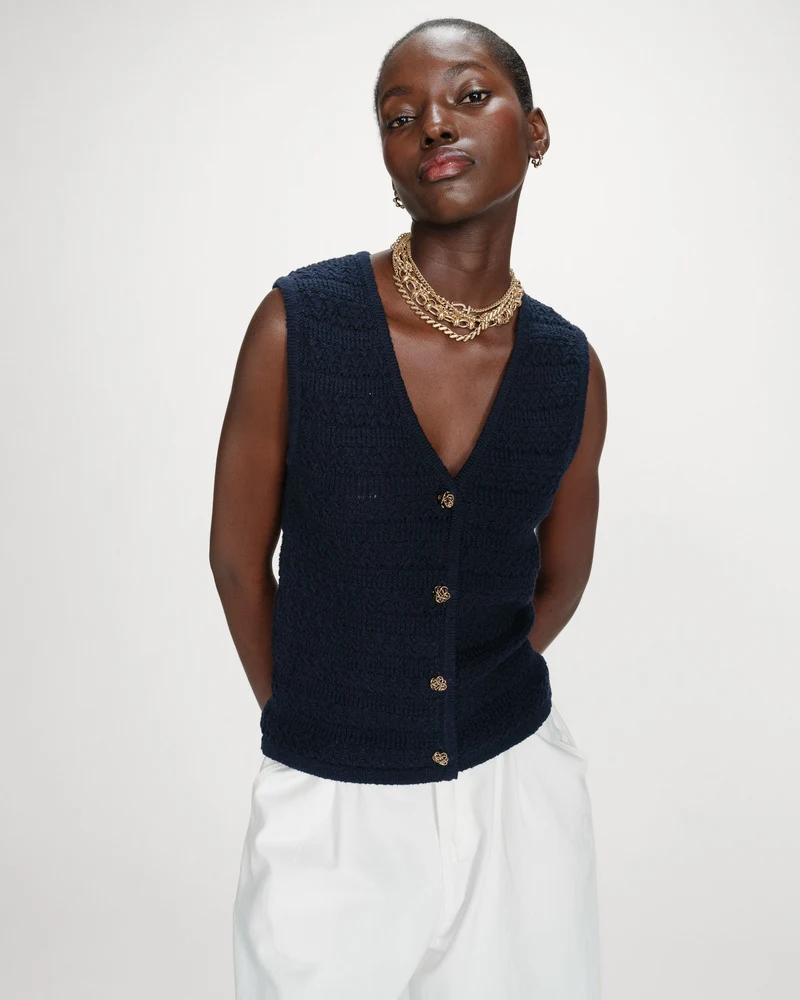 Gilet en maille sans manches col V marine Vincennes
