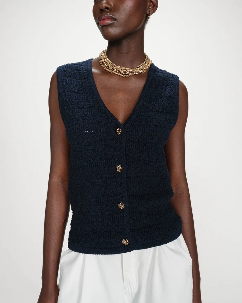 Gilet en maille sans manches col V marine Vincennes