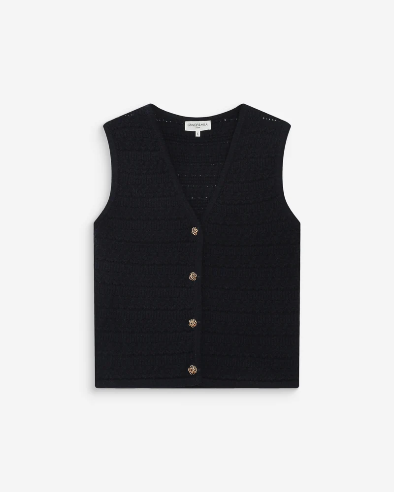 Gilet en maille sans manches col V marine Vincennes