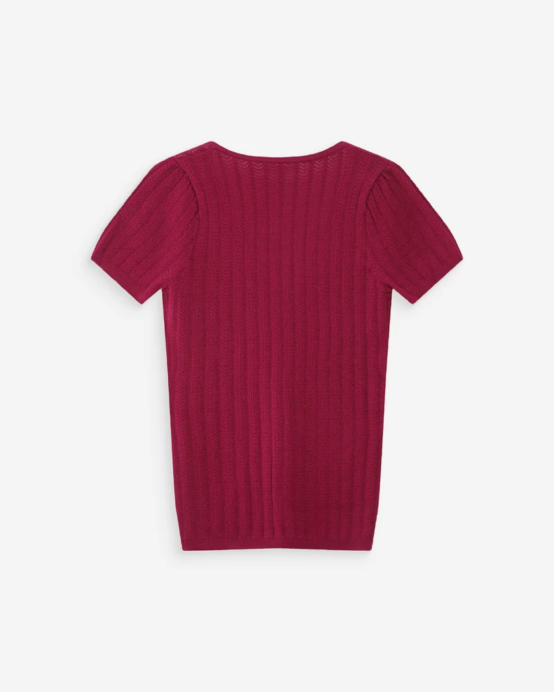 Pull ajusté à fronces manches courtes col V pivoine Velyor