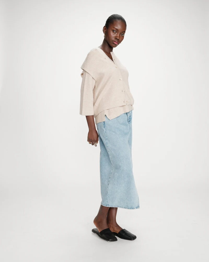 Cardigan en maille texturée sans manches beige Vollando