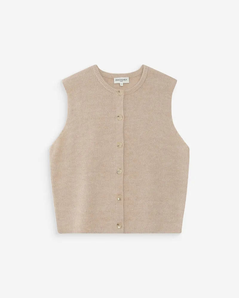 Cardigan en maille texturée sans manches beige Vollando