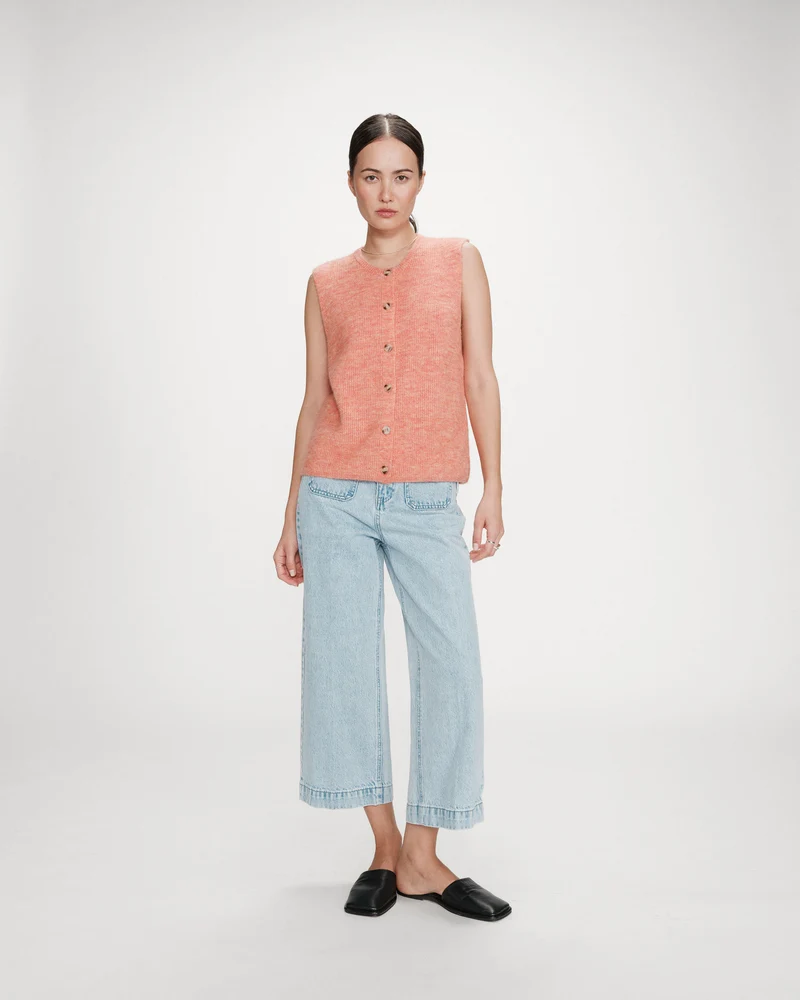 Cardigan en maille texturée sans manches corail Vollando